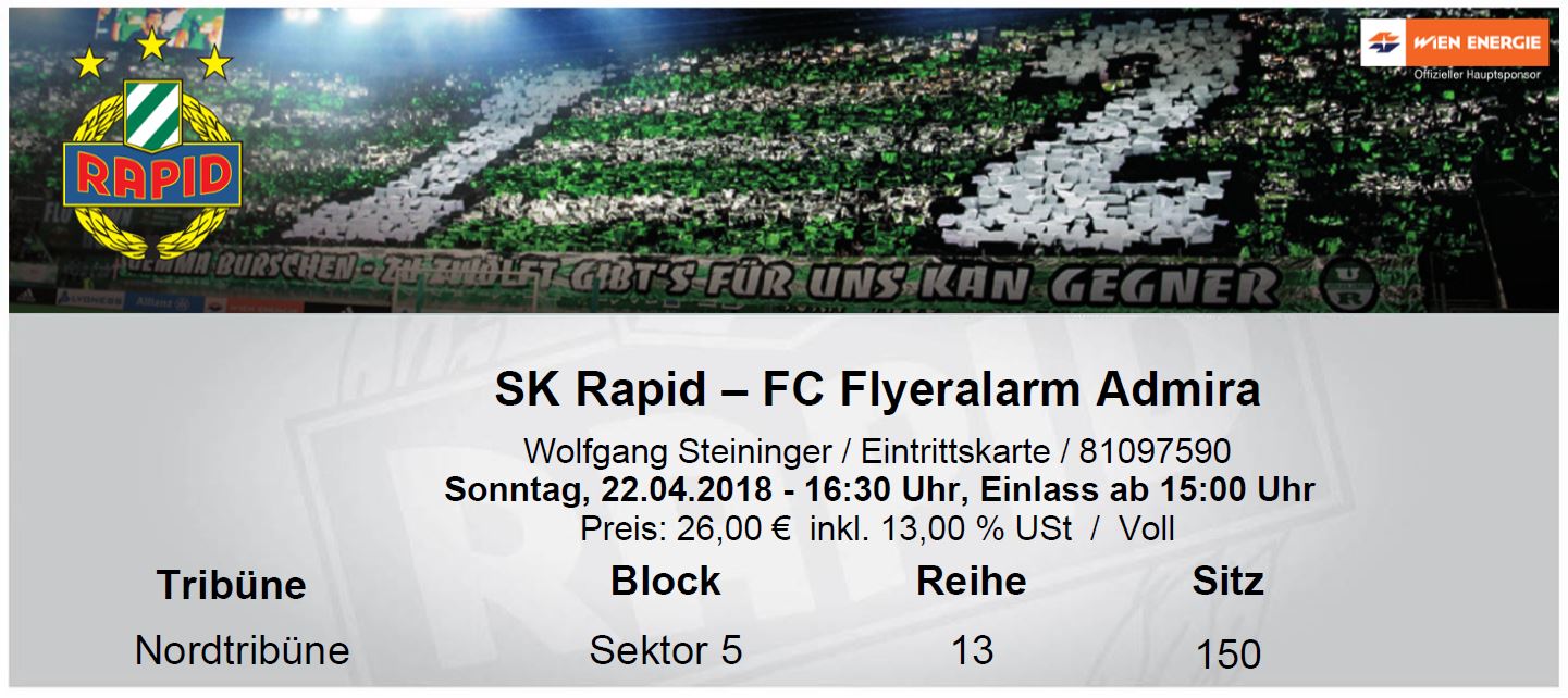 SK Rapid - FC Flyeralarm Admira - Eintrittskarte